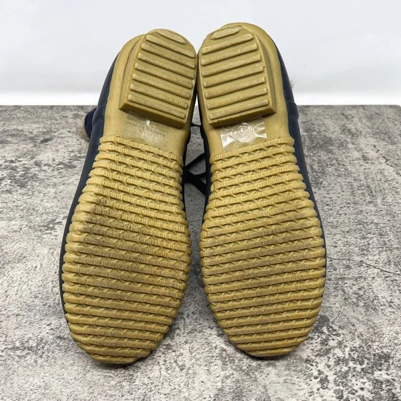 J. Crew plaid navy blue real fur duck boots, fur-lined rain boots, size 9 - Picture 3 of 9